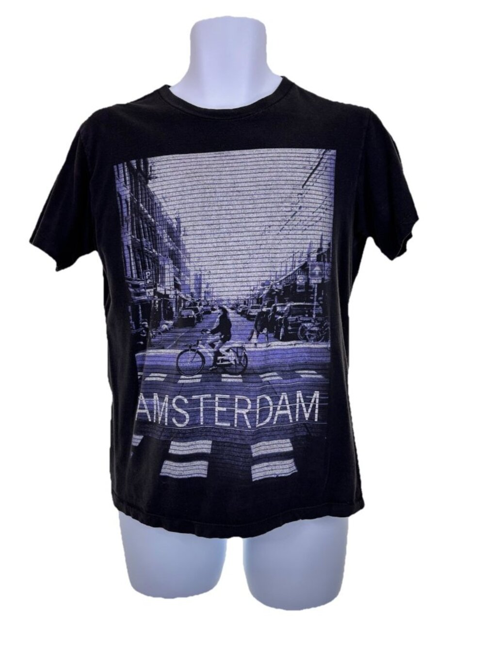 Ocean Current Men’s Medium Amsterdam Graphic T Shirt Black Bicycle City Tee